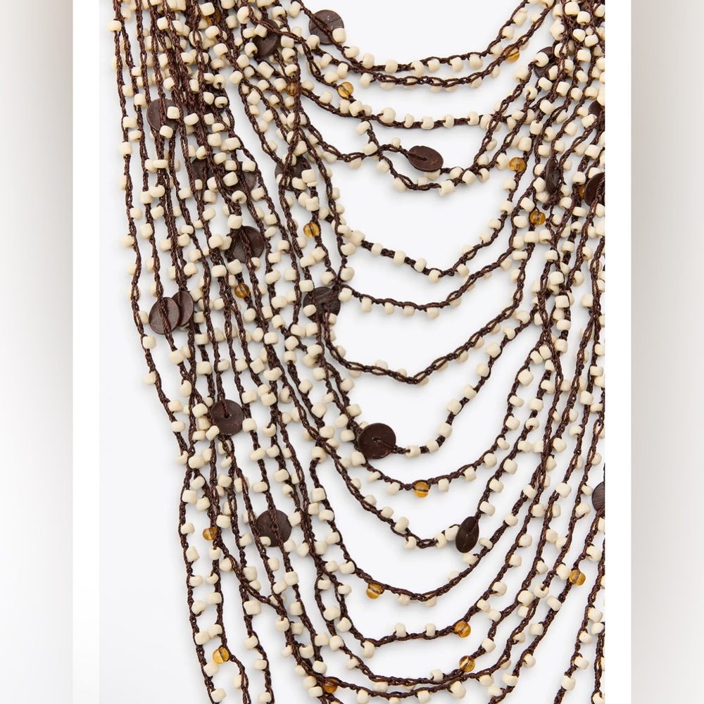 ZARA BEADED LONG SHELL BOHO WATERFALL NECKLACE- Earthcore, Artisan, Earthy NWT - Picture 4 of 8